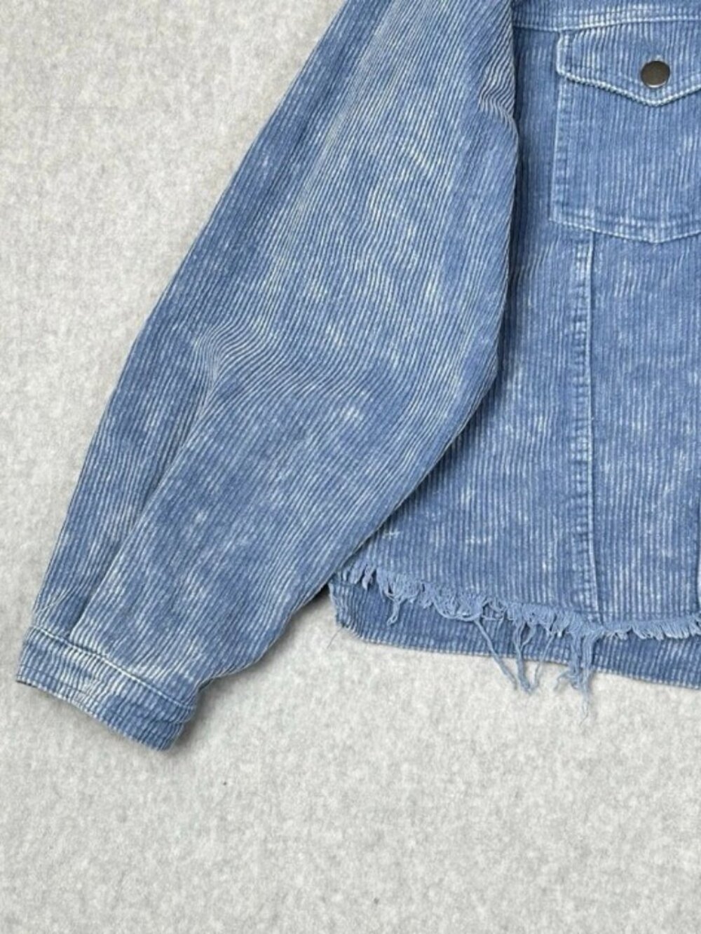 POL Corduroy Jacket Raw Hem Ripped Distressed Light Blue Casual Button Front M - Picture 7 of 13